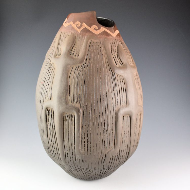 Folwell, Jody - 14" Tall Asymmetric Rim Jar with Four Lizards in Relief (1980s)