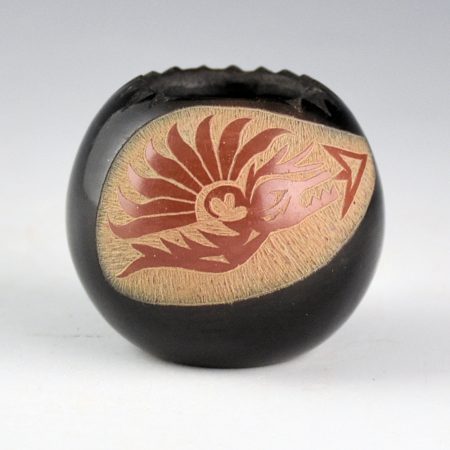 Alternative view of Lonewolf, Joseph - Red & Black Bowl with Avanyu and Carved Rim (1971)
