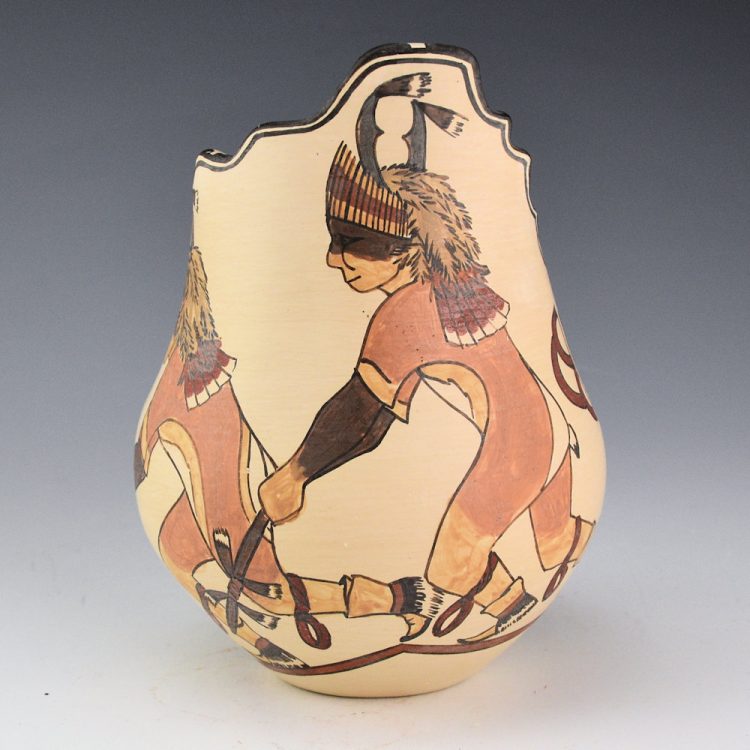 Gutierrez, Lois  - Polychrome Kiva Rim Jar with Antelope Dancers and Sun (2000)
