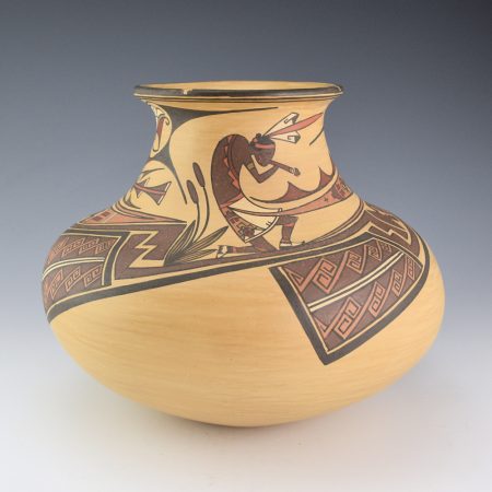 Gutierrez, Lois  - Polychrome Water Jar with Flute Players and Rug Designs (1980s)