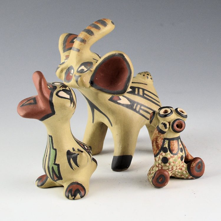 Gutierrez, Margaret & Luther - Polychrome Clay Elephant, Duck, and Mudhead (1970s)
