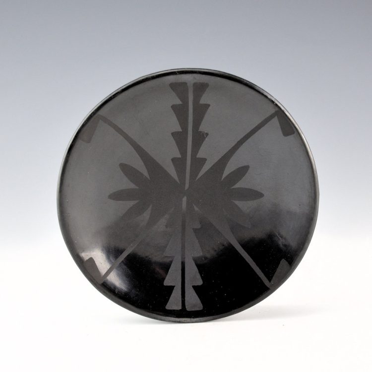 Martinez, Maria   - Gunmetal Plate with Bird Tail Design "Maria Popovi" (1956-9)