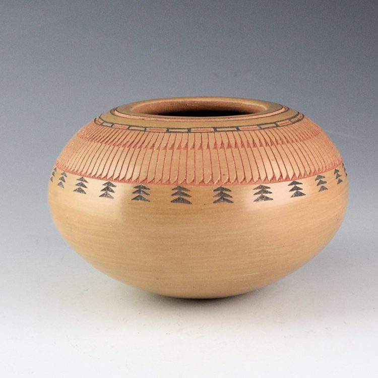 Gonzales, Marie - Polychrome Bowl with Incised Feather Pattern (1992)