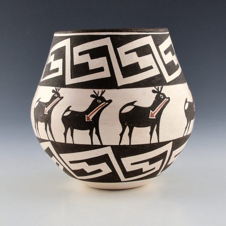 Chino, Marie Z. - Jar with Eight Heartline Deer and Interlocking Lightning (1960s)
