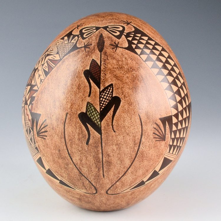 Naha, Nona - Large Seedpot with Four Mimbres Lizards and Corn (1990s)