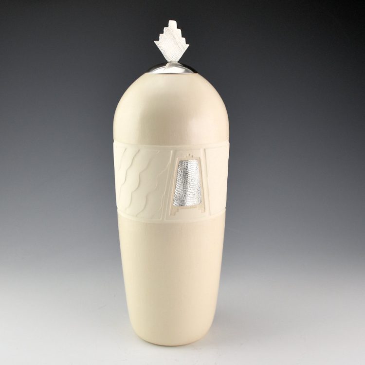 Duwyenie, Preston - 12" Tall Shifting Sand Jar with Silver Cloud Lid