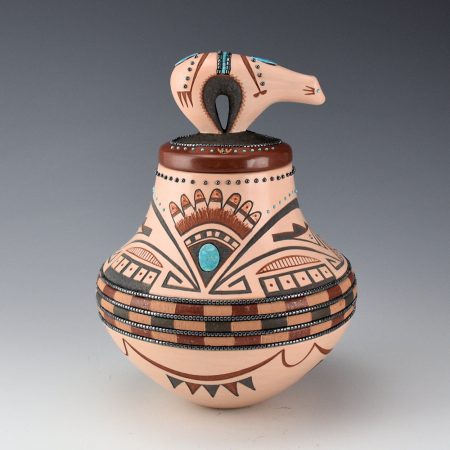 Alternative view of Sanchez, Russell  - Polychrome Jar with Bear, Bear Lid and 132 Inset Stones, Ribbon