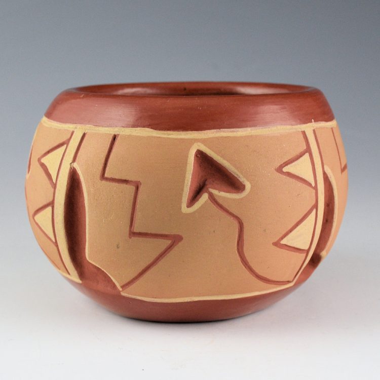 Montoya, Tomasita - Carved Polychrome Bowl with Rain and Lightning (1960s)