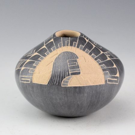 Youvella, Wallace - Blue Jar with Hano Katsina and Feather Design (1990s)