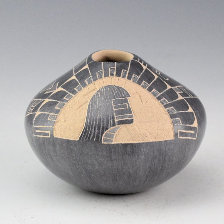 Youvella, Wallace - Blue Jar with Hano Katsina and Feather Design (1990s)
