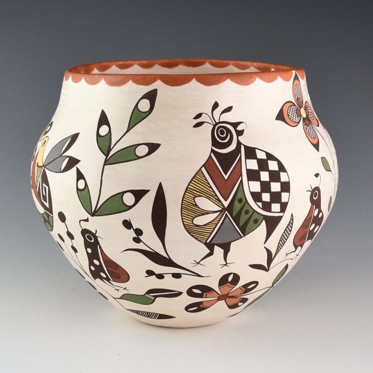 Lewis-Garcia, Diane - 7" Wide Polychrome Water Jar with 9 Birds and Flowers