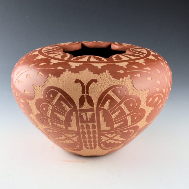 Yepa, Alvina - Large Bowl with Etched Butterflies and Cloud Rim