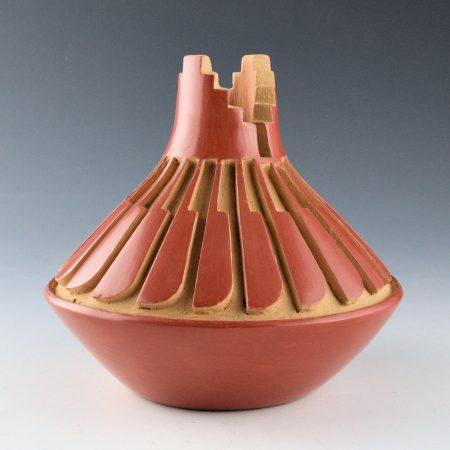 Archuleta, Anna - Jar with 21 Carved Feathers and Kiva Rim