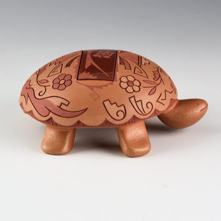 Curran, Dolores - Incised and Painted Turtle with Flowers, Avanyu, and Turtle