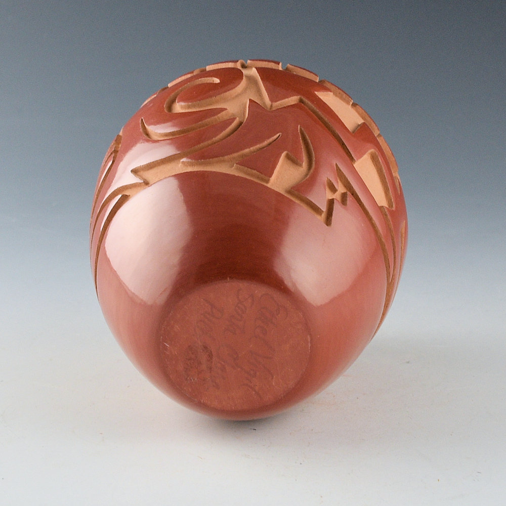 Vigil, Ethel - Carved Jar with 24 Feathers and Avanyu - Image 4