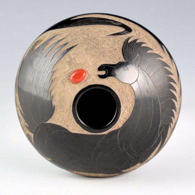 Garcia, Gloria "Golden Rod" - Bowl with Mustang, Coral, and Sun Design