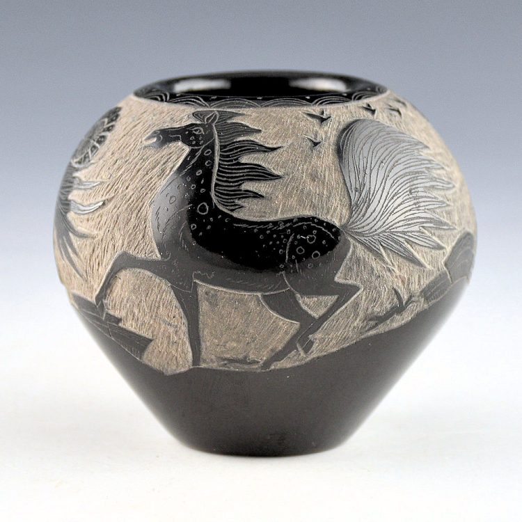 Garcia, Gloria "Golden Rod" - Bowl with Four Horses, Birds, and Sun