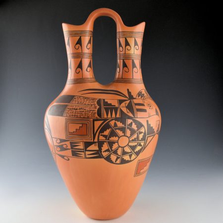 Sahme, Jean - 14" Tall Wedding Vase with Bird and Basket Design (1990s)