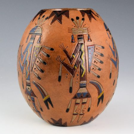 Alternative view of Chilly-Yazzie, Nancy Ann - Tall Jar with Six Yei Figures and Clouds