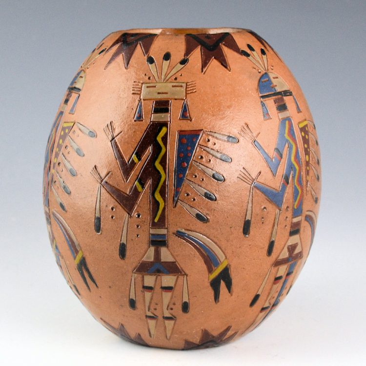 Chilly-Yazzie, Nancy Ann - Tall Jar with Six Yei Figures and Clouds