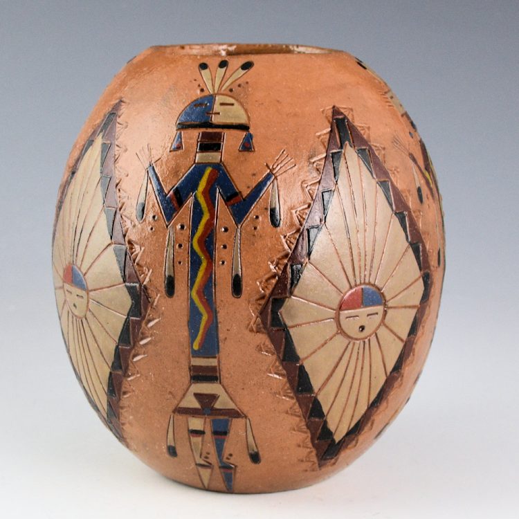 Chilly-Yazzie, Nancy Ann - Tall Jar with Mother Earth/Father Sky, Sun, and Yei Figures