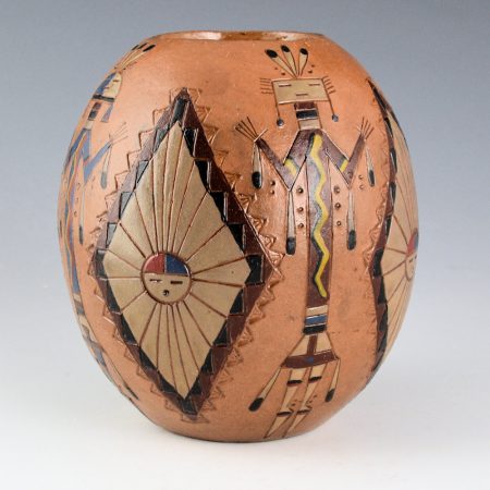 Alternative view of Chilly-Yazzie, Nancy Ann - Tall Jar with Mother Earth/Father Sky, Sun, and Yei Figures
