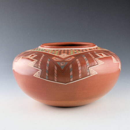 Begaye, Nathan - Polychrome Jar with Rain Clouds, Mesas and Checkerboard Neck (1992)