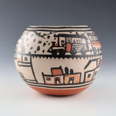 Tenorio, Robert  - Bowl with Train and Pueblo Designs
