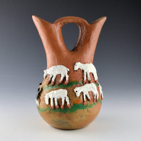 Alternative view of Claw, Silas and Bertha - Wedding Vase with Shepherdess, Five Sheep, and a Dog (1990s)