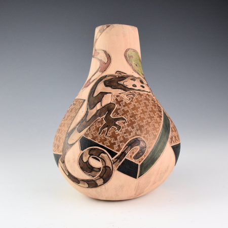 Folwell, Susan - "Lizards" Long Neck Gourd Jar