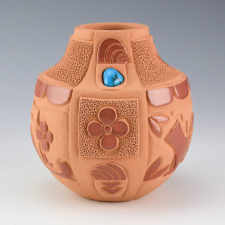 Alternative view of Garcia, Tammy - "Turquoise Tracks" Mountain Lion Jar with Turquoise Inset Tracks
