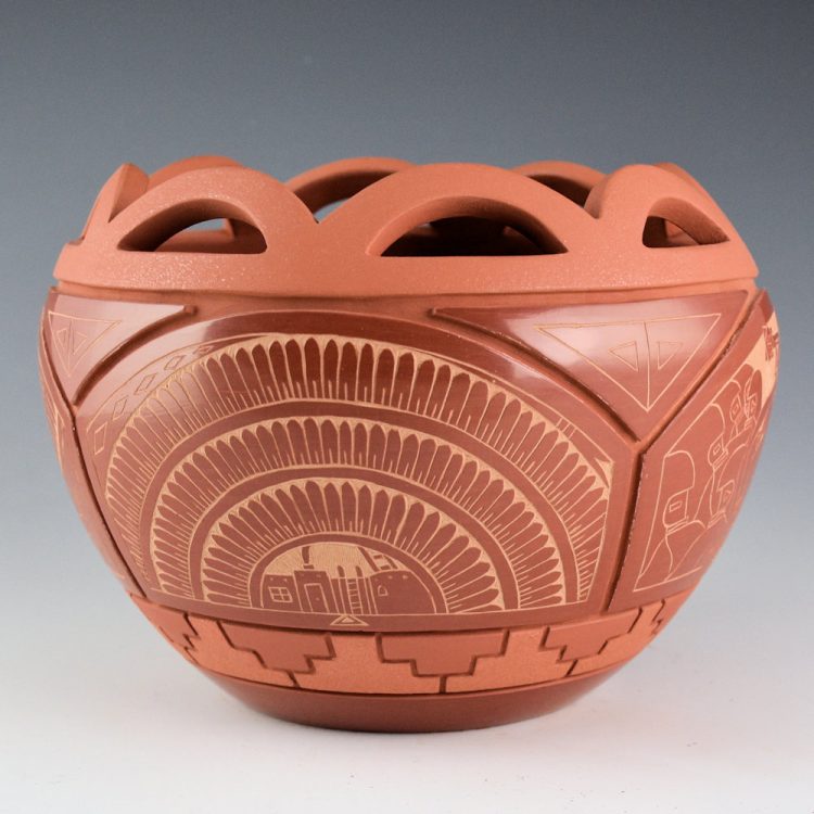 Tapia, Tom & Sue - Red Bowl with Cloud Rim, Katsina and Sun Designs (1990s)