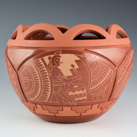 Alternative view of Tapia, Tom & Sue - Red Bowl with Cloud Rim, Katsina and Sun Designs (1990s)