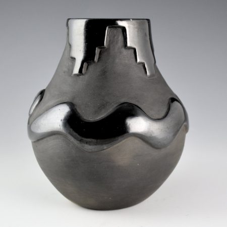 Alternative view of Pena, Juanita - Black Carved Jar with Avanyu and Clouds (1930's)