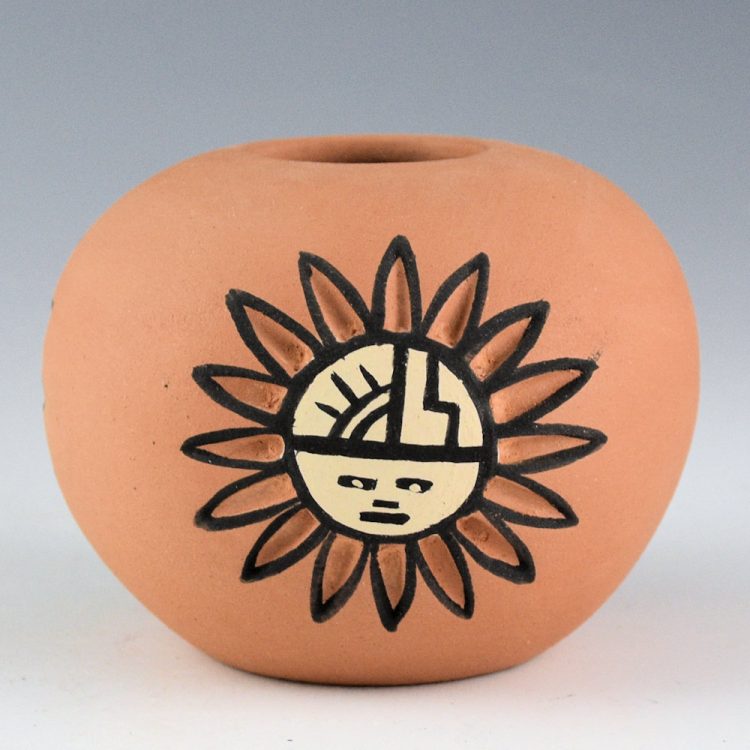 Gutierrez, Virginia - Nambe Polychrome Seedpot with Carved Sun Design