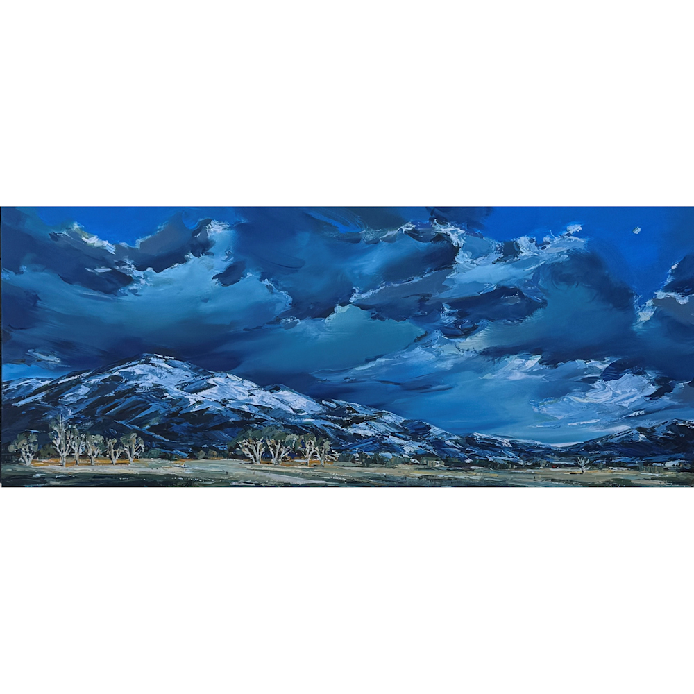 Vargas, Andrea - "Thunder Clouds over Taos Mountain" Oil, 20 x 60