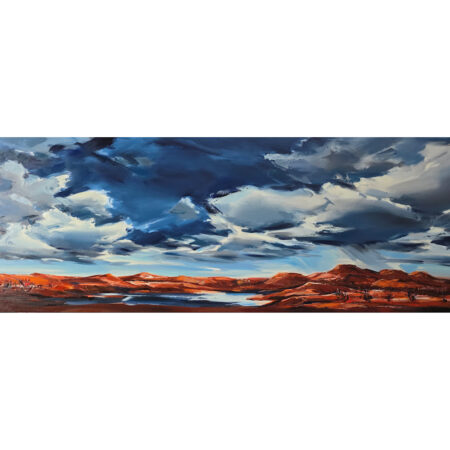 Vargas, Andrea - "Summer Rains over Abiquiu Lake" Oil, 20 x 60