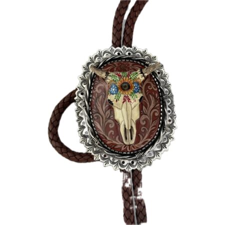 Arthur Lopez & Bernadette Marquez - "Cow Skull" Bolo Tie (Wood/Sterling Sliver)