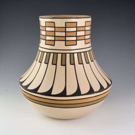 Blue Corn - 10" Tall Polychrome Water Jar with 24 Feathers (1970s)