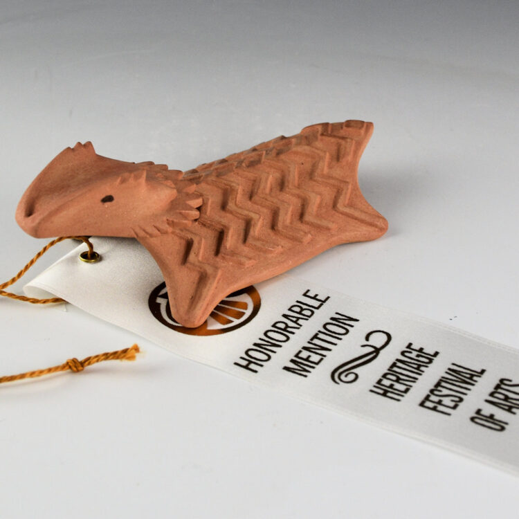 Tso, Jr., Damon - Large Clay Horned Lizard with Carved Scales, Ribbon