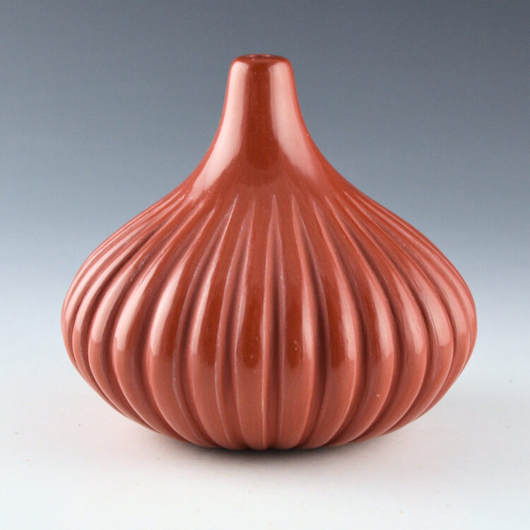 Baca David - Red Long Neck Melon Jar with 32 Ribs (1990s)