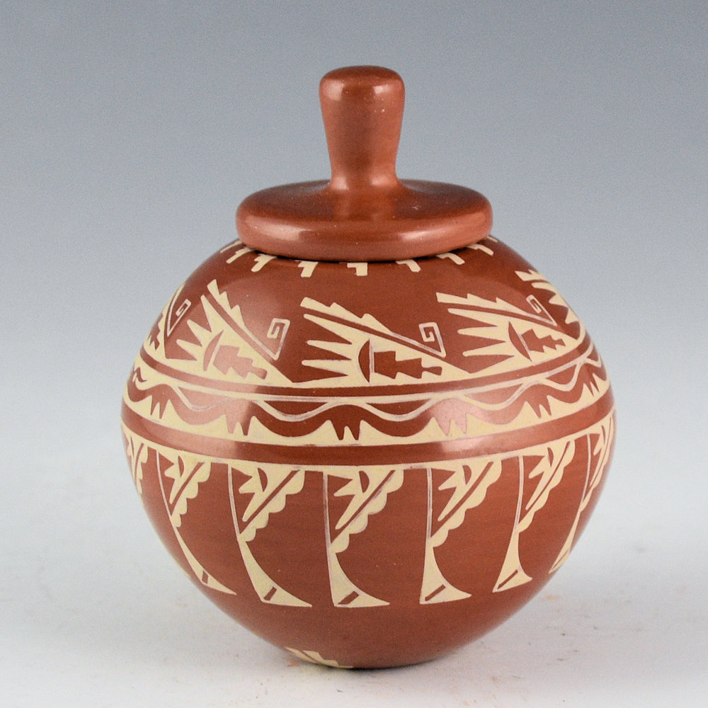 Curran, Dolores - Painted Bowl with Avanyu, Clouds, and Lid - Image 2