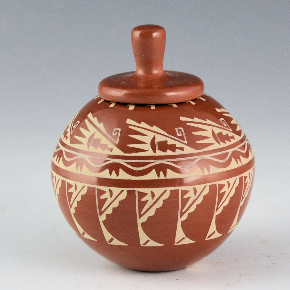 Curran, Dolores - Painted Bowl with Avanyu, Clouds, and Lid - Image 3