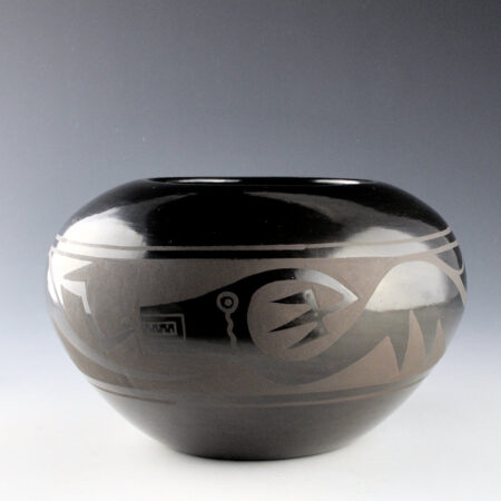 Appleleaf, Martha Fender - Black Bowl with Painted Avanyu (1980s)