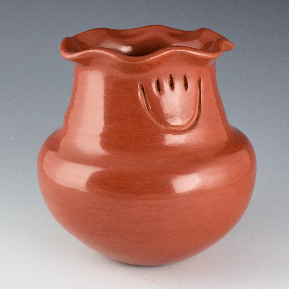 Naranjo-Garcia, Sharon - Red Water Jar with Bear Paws and Fluted Rim