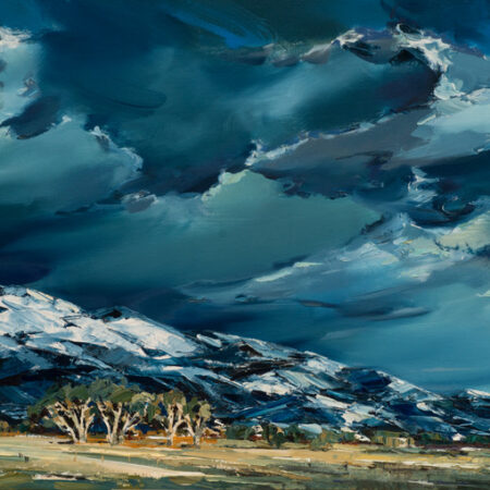 Vargas, Andrea - "Thunder Clouds over Taos Mountain" Oil, 20 x 60