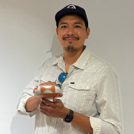 Alternative view of Riding In, Will -Micaceous Plate with Two Flowers (2025)