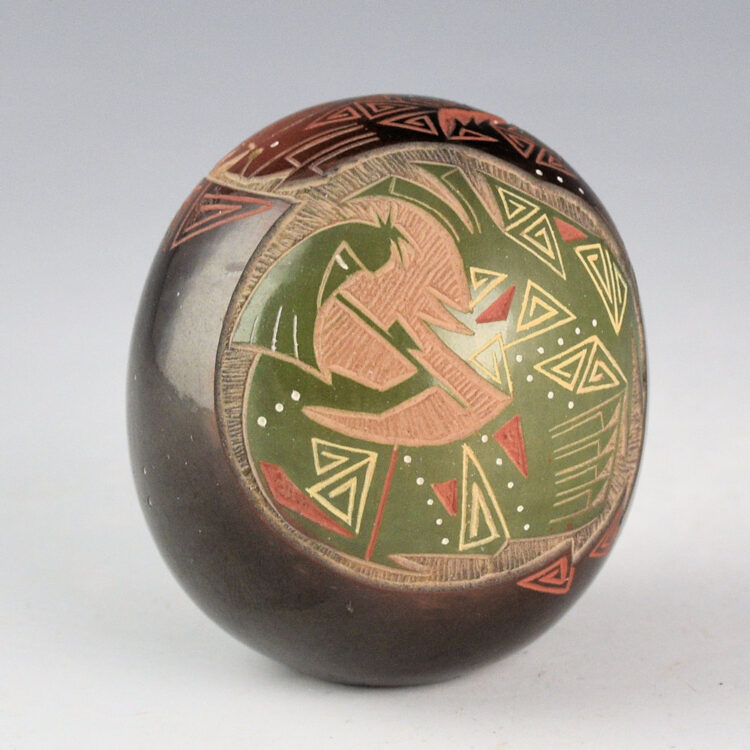 Haungooah, Art Cody - Large Seedpot with Flute Player and Mimbres Insect (1982)