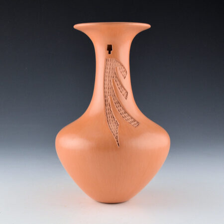 Qoyawayma, Al - Red Harmony Jar with Key-Hole Doorway and Corn Designs (1996)