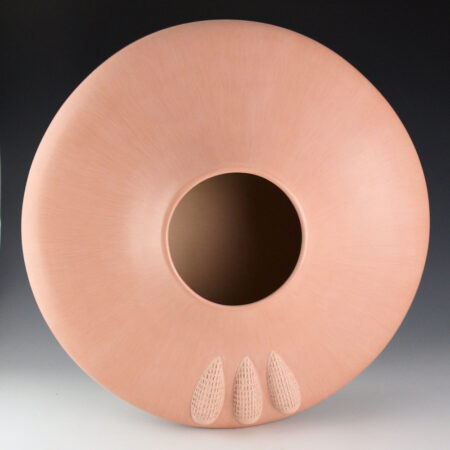 Alternative view of Qoyawayma, Al - 16" Wide Mauve Colored Jar with Three Corn Design (1988)
